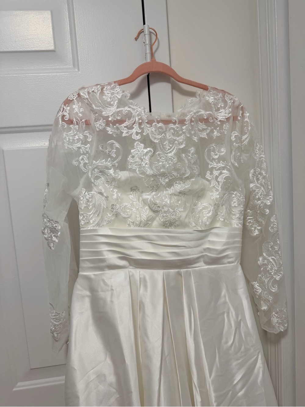 Ivory Lace Bodice Wedding Dress with Long Sleeves